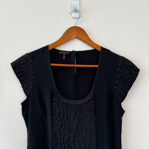Escada Black Ruffled Blouse 100% Silk Size 6 - Picture 3 of 8